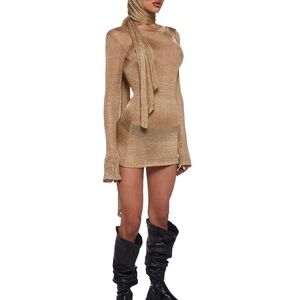 Metallic Gold Long-Sleeve Mini Dress